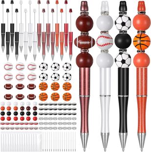 16PCs sports beaded pen set plastic beaded pen ballpoint pen DIY handmade beaded ballpoint pen sports wooden beads