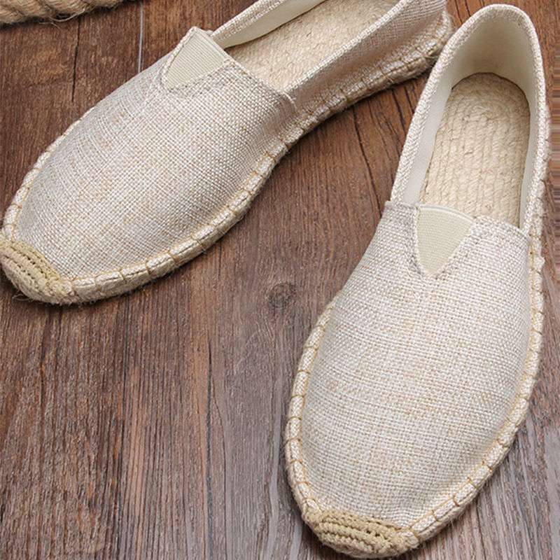 Summer Classic Hemp Rope Espadrilles Men Canvas Shoes Linen Solid Color Lazy Flat Casual Shoes Breathable Fisherman