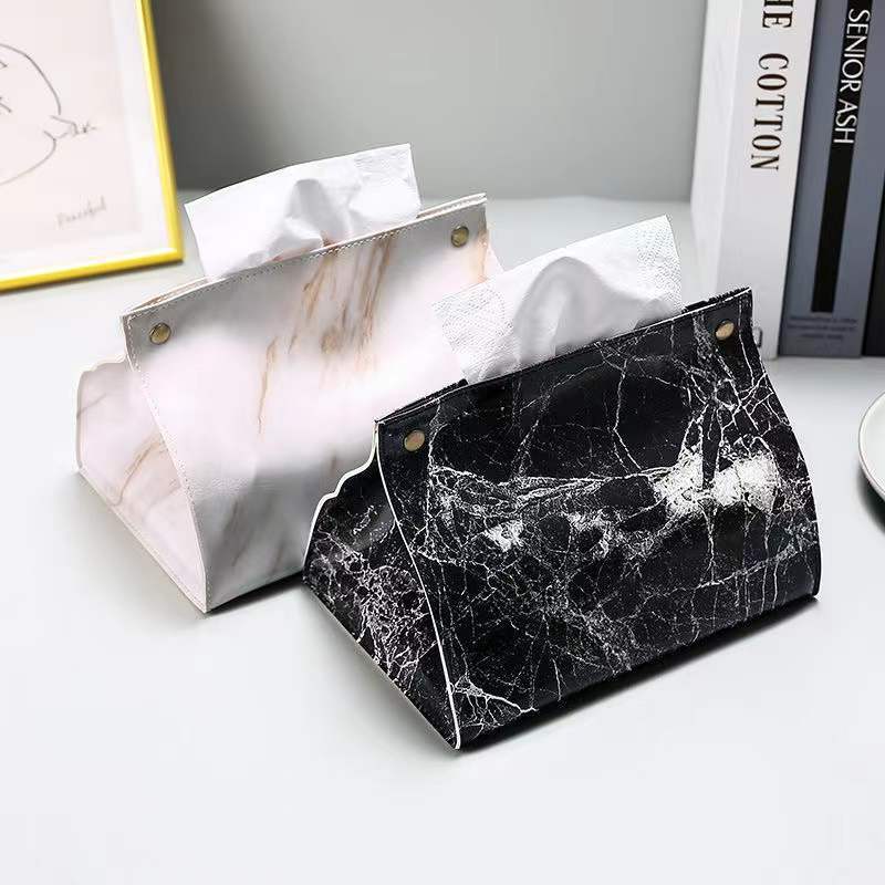 Nórdico en s estilo marbling caja de pañuelos servilleta caja de papel cuero hogar sala de estar Coche bolsa de almacenamiento multifuncional