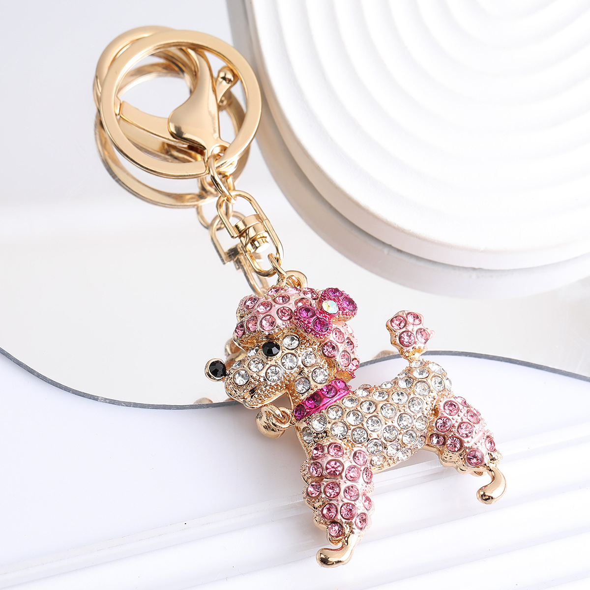Vintage Luxury Poodle Keychain With Colorful Diamond Studs_voghion.com