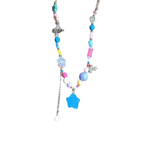  New Colorful Beaded Star Necklace Female Niche Design Internet Celebrity Clavicle Chain Dopamine Sweet Cool Hot Girl