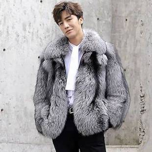 2025 Winter Men's Fox Fur Coat Casual Fashion Warm Silver Fox Lapel Fur Thickened Warm Coat