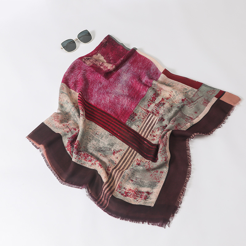 Estilo coreano impreso teñido de algodón y lino sensación de la mano bufanda cuadrada grande chal decorativo exterior 135*135 viajes protector solar Toalla de playa