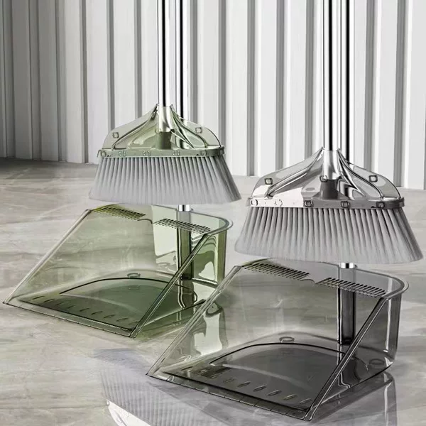 Broom and Dustpan Set for Home Use, Transparent 2025 New Model Plastic Broom and Dustpan, Non-Stick Hair Dustpan
