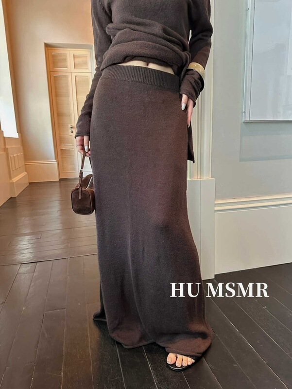 广州十三行HUMSMR秋上新优雅纯色高腰修身高级感针织半身裙H811|undefined
