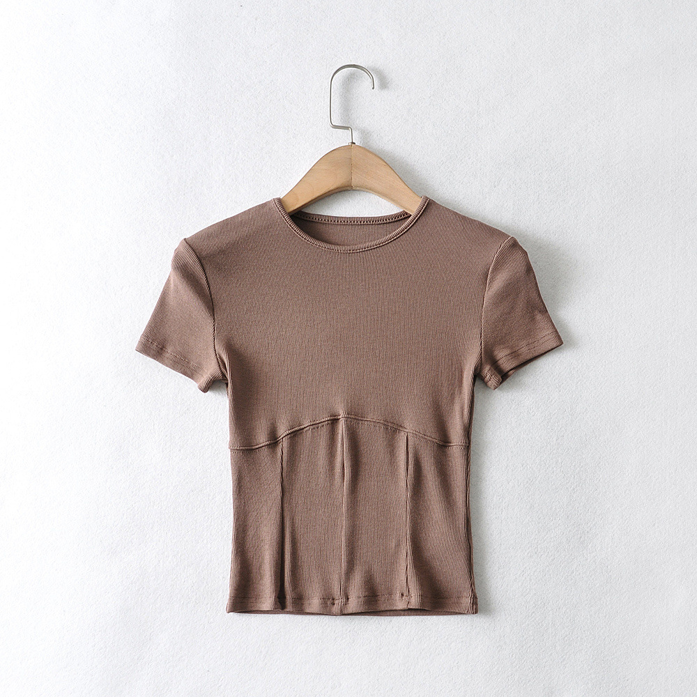 summer new fashion stitching short round neck solid color short-sleeved T-shirt  NSAC31329