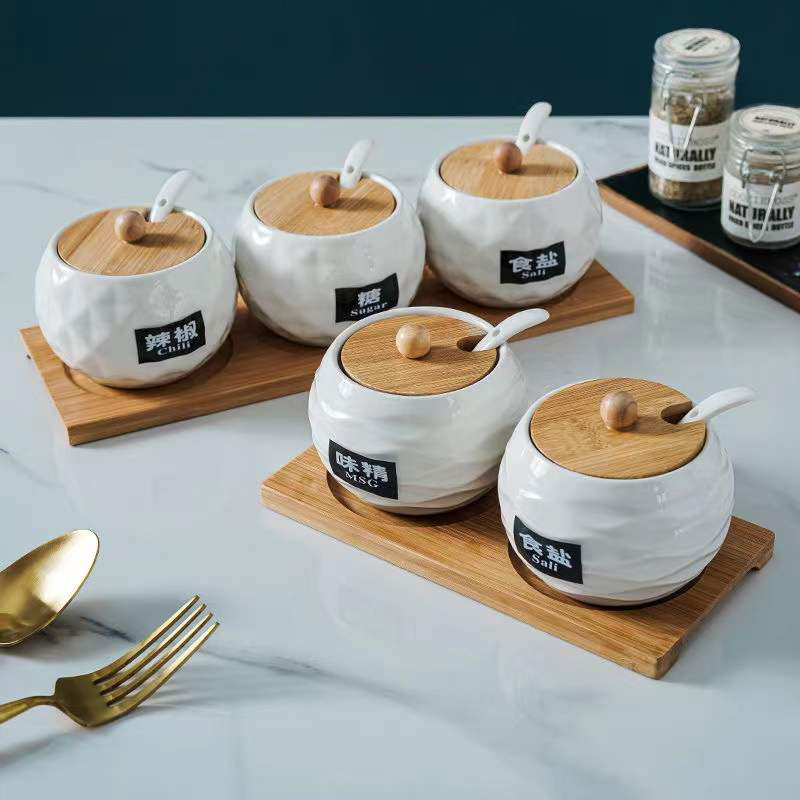 Pastoral Bamboo Kitchen Seasoning Kitchen Consolidation Drawing Desktop Spice Bottle Storage Show Bamboo Steel