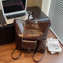 复古油蜡皮双肩包包女2025新款多功能单肩托特包高级感大容量背包