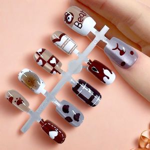 6156#手工穿戴甲爱心闪钻高级感指甲片成品穿戴式美甲甲片批发