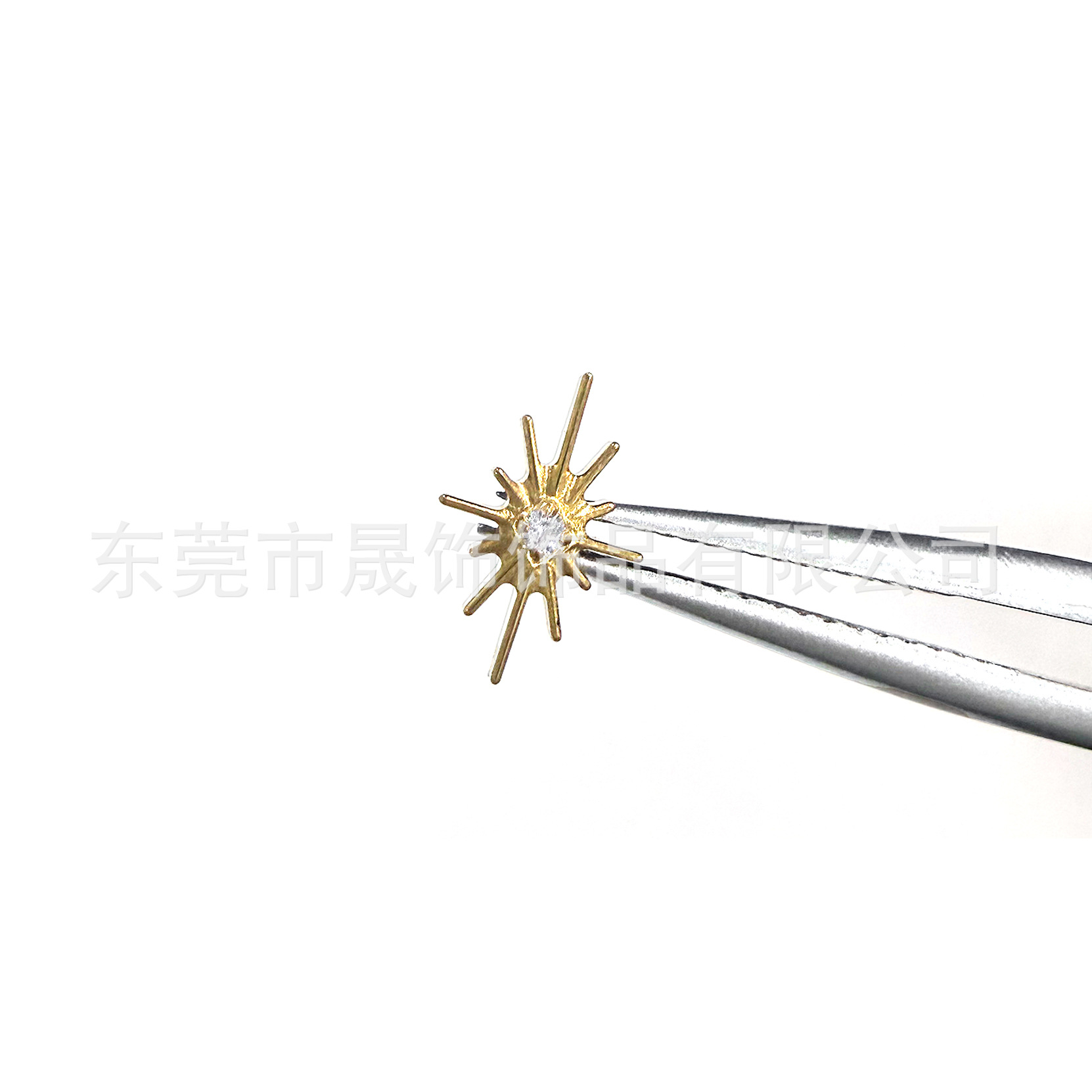 F136钛合金镀金放射星耳钉镶5A锆石耳骨钉G23钛内螺纹穿刺饰品头