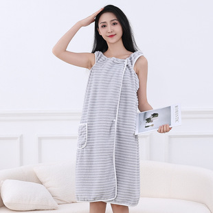 Bathrobe Bath Skirt Bath Towel Women's Sling Wearing Wrap Bath Towel Soft Long Bath Coral Fleece Absorbent Sugar Fleece Coconut Strip