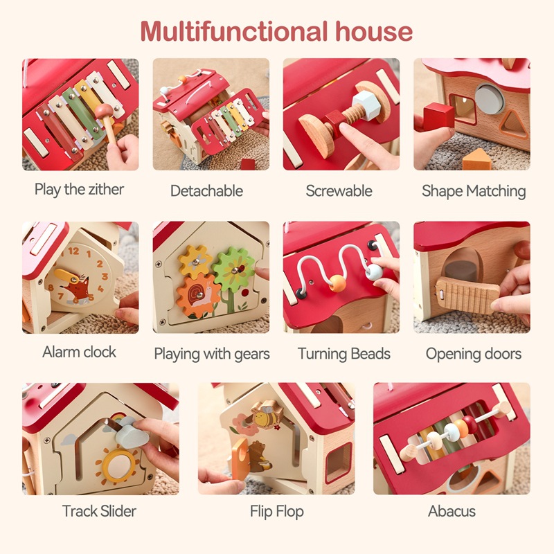 Juguete de casa multifuncional portátil, piano de madera, forma de cuentas, casa de aprendizaje cognitivo, juguete educativo de educación temprana