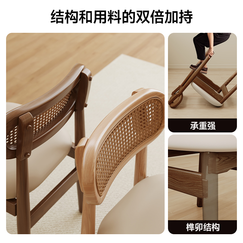 Selección estricta de sillas de comedor de madera maciza comedor doméstico 2025 nueva silla simple taburetes de mesa de comedor respaldados sillas de tela de caña