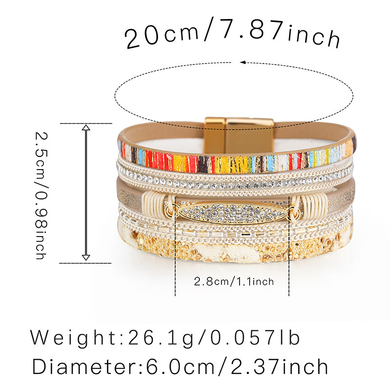 Fashion Round Pu Leather Inlay Rhinestones Womenu0027S Bangle 1 Piece