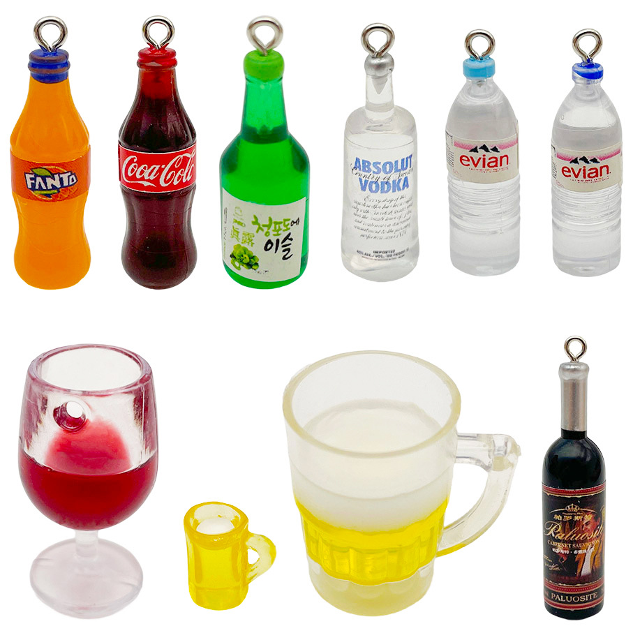 DIY迷你创意矿泉水瓶酒瓶树脂仿真趣味手机小挂件钥匙扣饰品配件