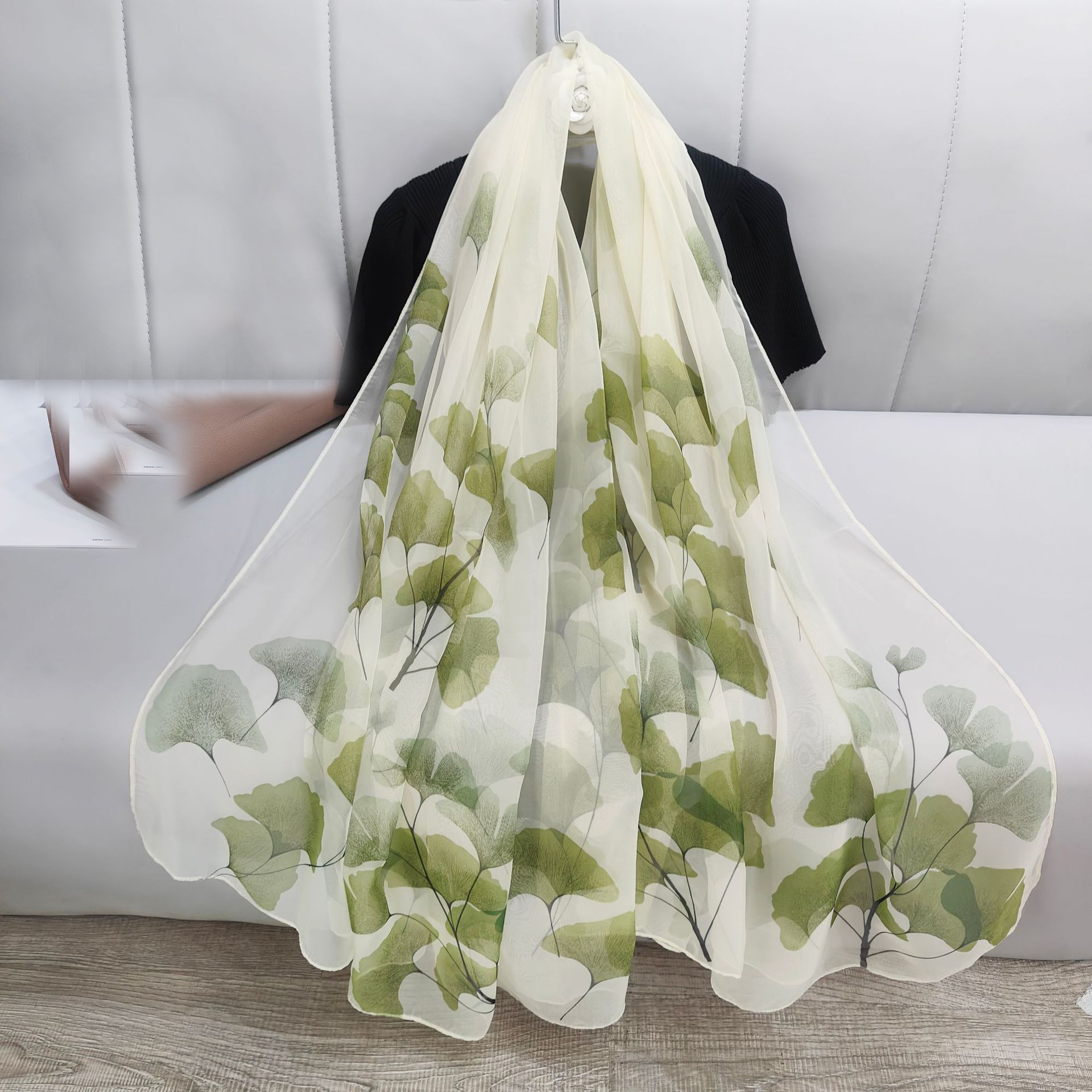 Yoru Summer Thin Sun Protection Large Beach Towel Long Printed Maple Leaf Shawl Versatile Silk Scarf_voghion.com