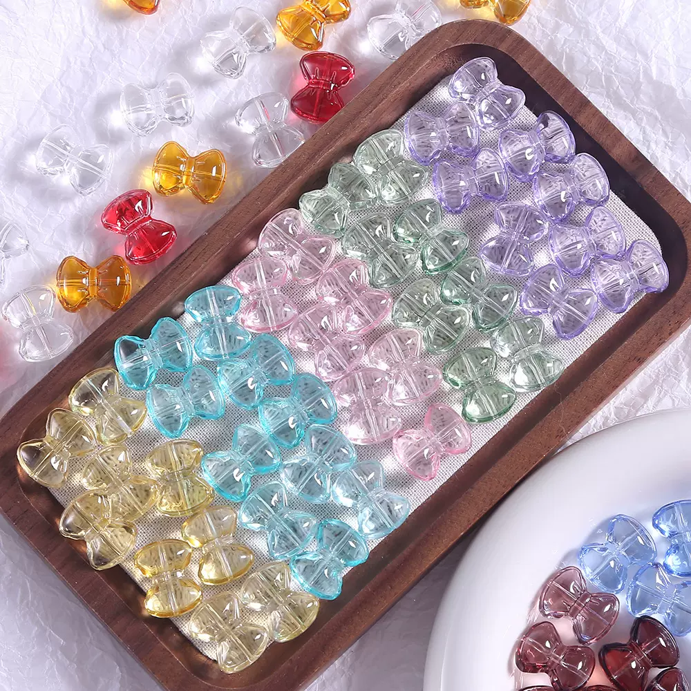 高透琉璃蝴蝶结仿水晶串珠散珠 DIY手工制作项链手链手串饰品配件