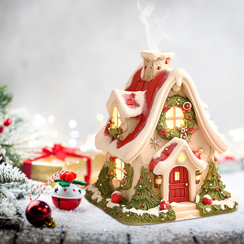 国境を越えた新製品クリスマス雪屋香薫香炉家庭客間クリスマス雰囲気装飾品創意樹脂置物|undefined