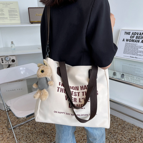 Canvas bag female college student class bag Tote  new large capacity shoulder bag handbag crossbody bag niche