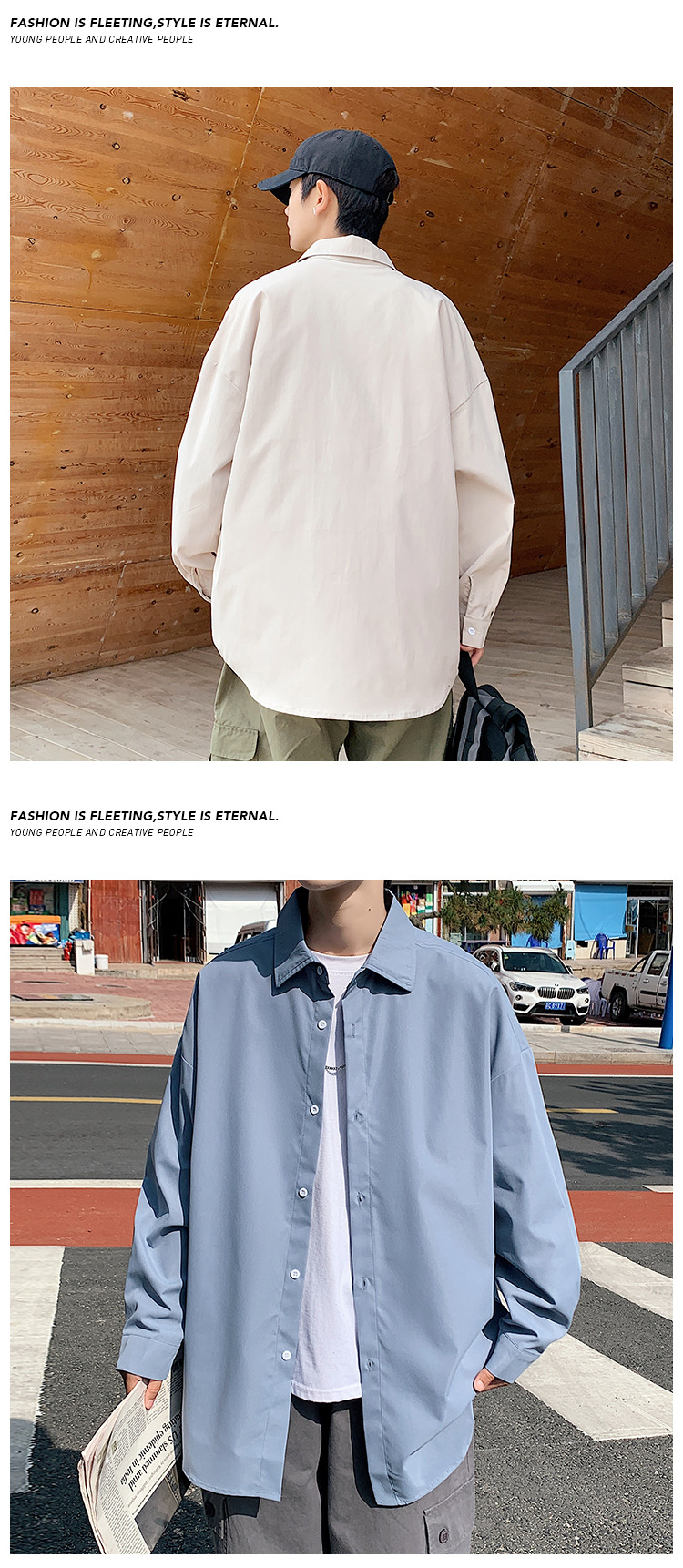 Solid Long Sleeve Shirt Jacket For Men Loose Casual Autumn Style_voghion.com