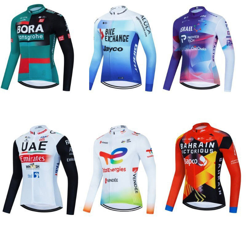 Tour de France Bicycle Road Bike Spring and Winter fleece-lined Men's Long-sleeved Cycling Clothing Long-sleeved Top Sweat-wicking Warm Cycling Clothing