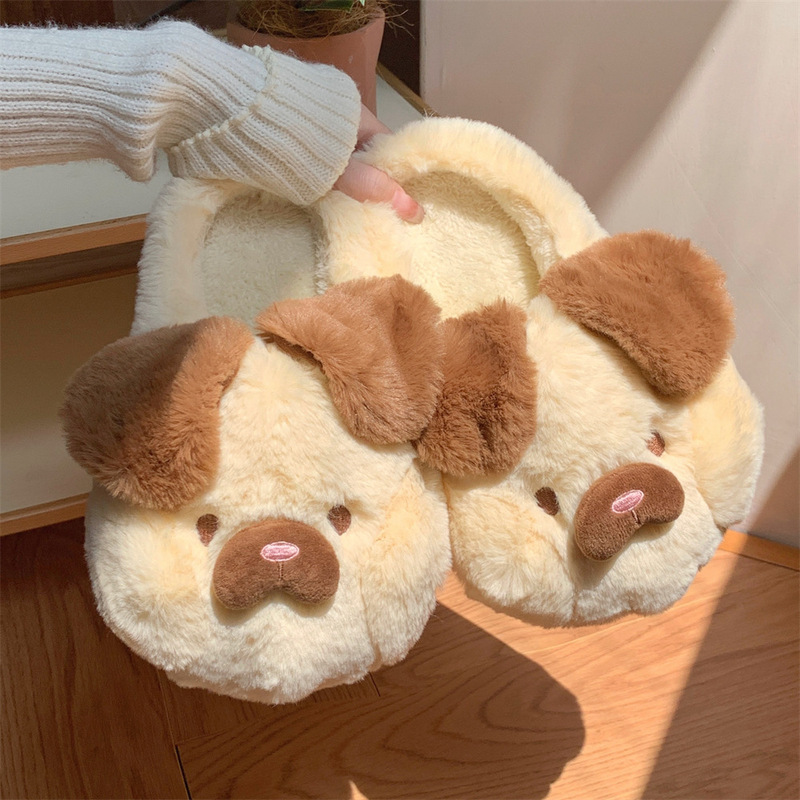 少女の心のかわいい子犬の室内の保温と綿のスリッパの女性の冬の韓国版のファッションは糞感の柔らかい底の月子の靴を踏みます。|undefined
