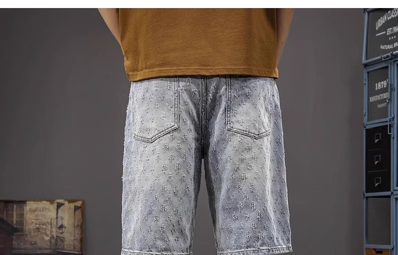 Men's Clothing Men's Retro Jacquard Denim Shorts Summer Design High Street Style Washed Five Point Athletic Pants_mkmklike.com