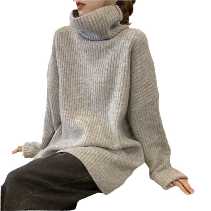 Осенний Свободный пуловер с коротким воротом, Женский Универсальный облегающий утолщенный Повседневный свитер в Корейском стиле с разрезом