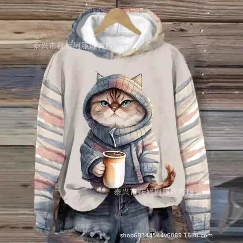 2024 весна и осень новая внешняя торговля Европейская и американская трансграничная женская одежда 3 цифровой принт с длинными рукавами плечо круглый воротник женский свитера