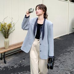 きれいなカウボーイは偽のスーツのコートの女性2025春の新しい青い気質が痩せているスーツをつなぎ合わせた