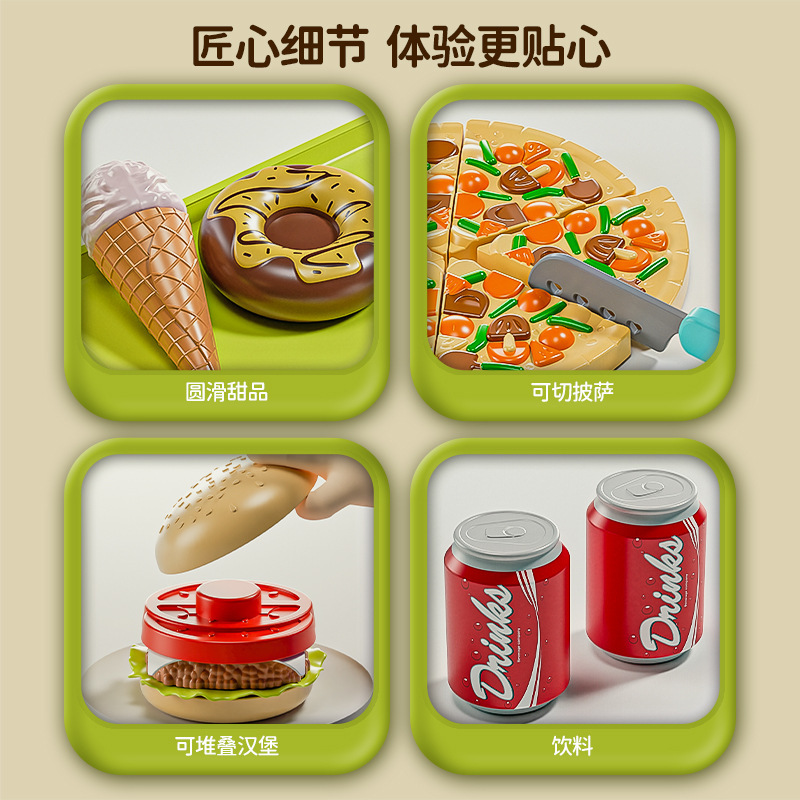 Simulación transfronteriza para niños Juguetes de juego para el hogar Camping para bebés Picnic Fruta Burger Pizza Cesta de mano Juego de almacenamiento