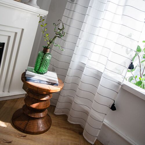 Yimanqiyun striped window screen black tassel decorated translucent curtain finished product modern simple cross-border exclusive supply
