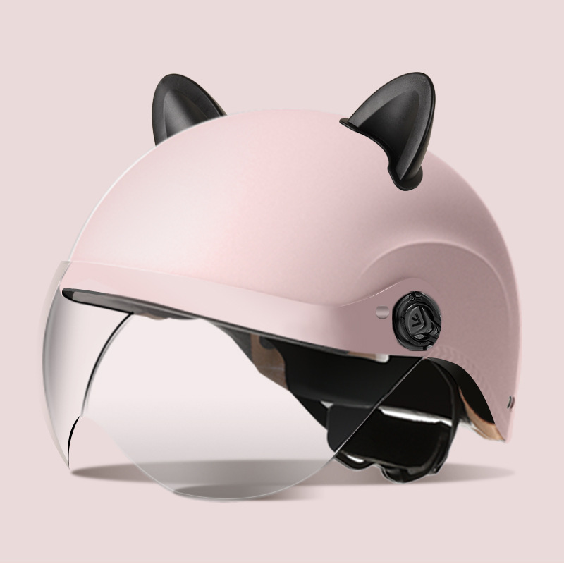 Helmet, Universal, Universal Motosiklet kaskı (dəbilqə) - summer-helmet-matte-pink-summer-helmet-transparent-visor-accessories-rabbit-ears-black