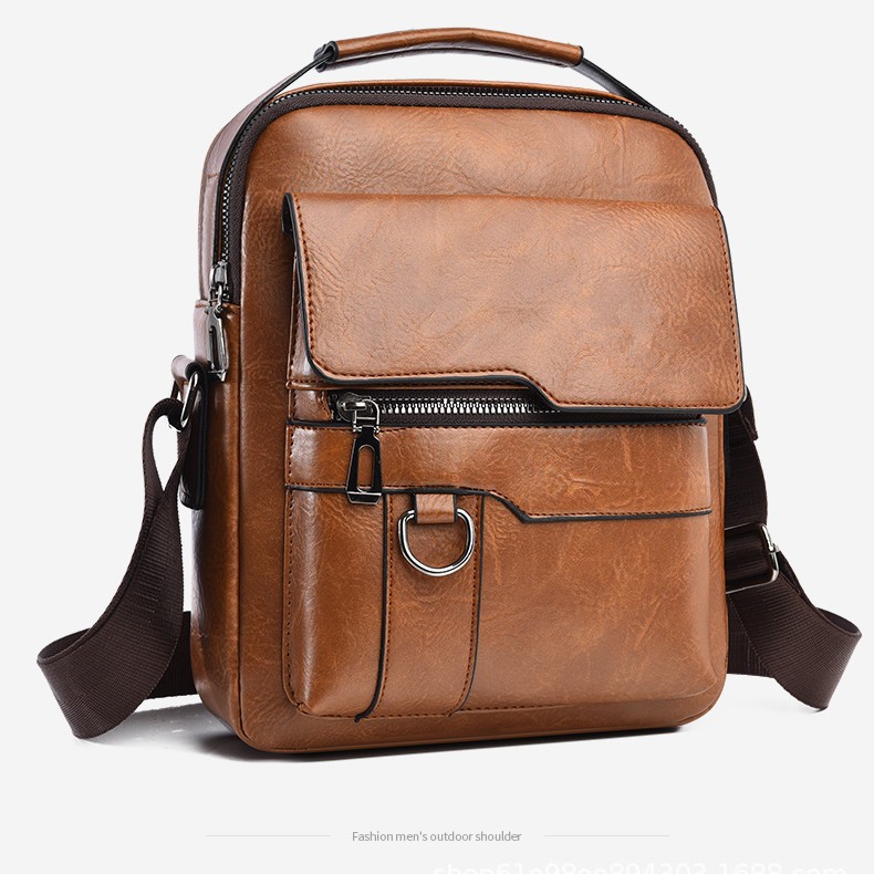 男士单肩包时尚竖款斜挎包休闲包PU皮包手提包男大容量手提包外贸