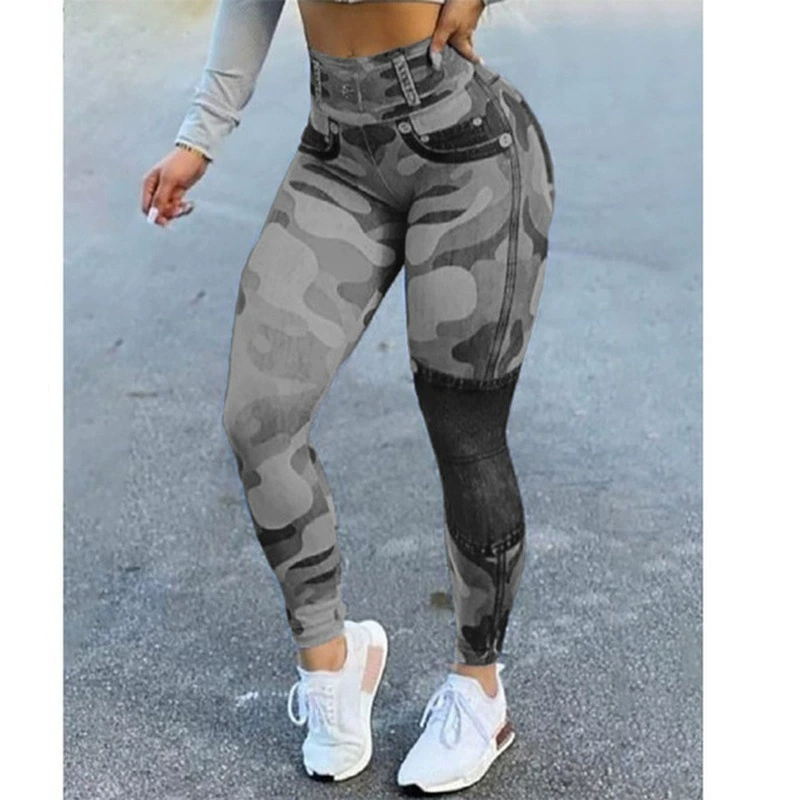 Elastic denim leggings, yoga clothing for gym, European style, Aliexpress, high waist, plus size