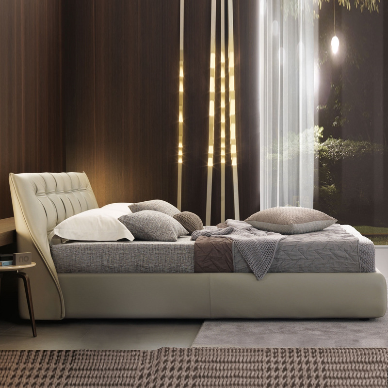Italian Minimalist Zipper Double Bed Nordic Modern Ins Style Light Luxury Fabric Bed Bedroom Postmodern Leather Wedding Bed