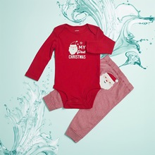 外贸原单婴童男宝宝春秋婴幼儿圣诞款包屁裤子分体居家四季款套装