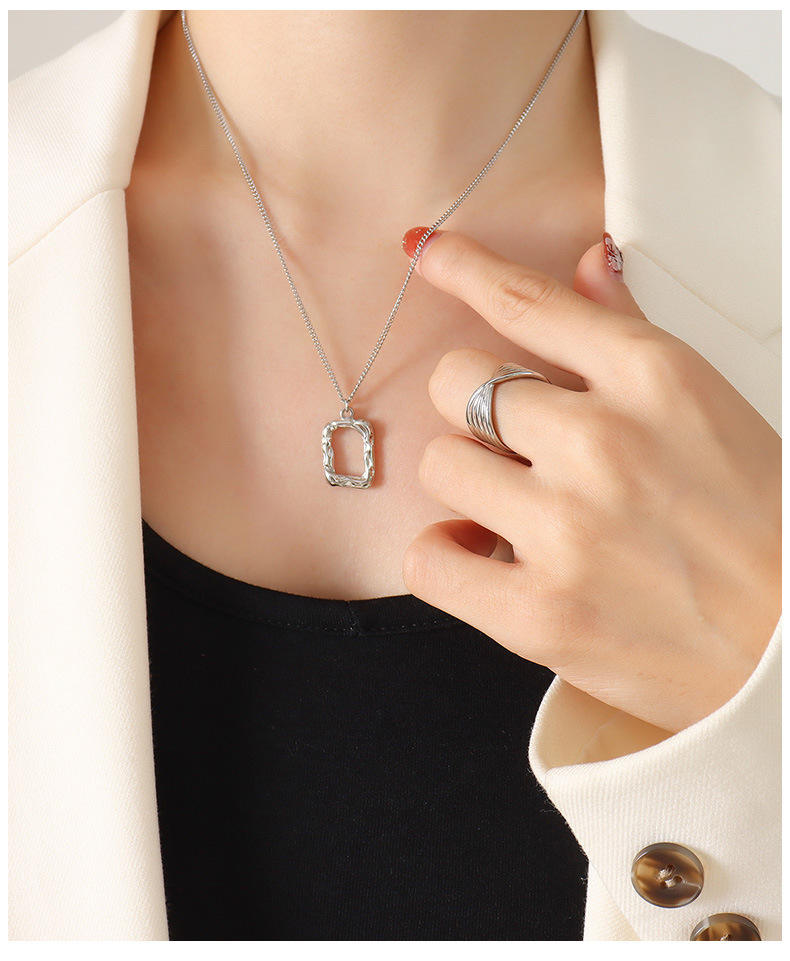 fashion peach heart batch flower pendant titanium steel square necklace female