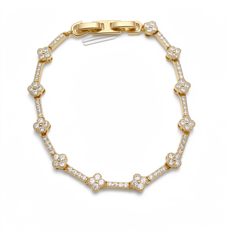 18 quilates de oro verdadero electronita de diamante de hierba de la suerte pulsera de flores ligera pulsera de nicho de lujo personalidad temperamento joyas de moda