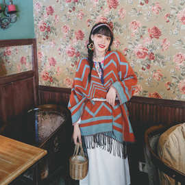 云南西藏拍照民族风度假旅行外搭保暖大围巾复古流苏两面用披肩