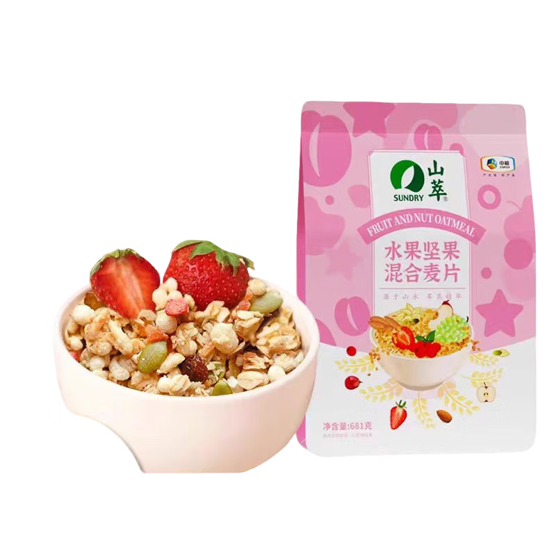中粮山萃水果坚果混合麦片袋装681g干吃即食饱腹混合燕麦片年货