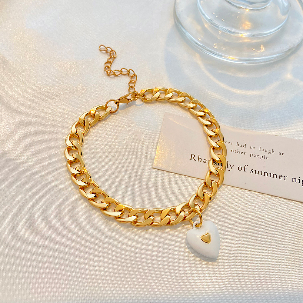Neue Stil Einfache Doppel Schicht Rosa Herz Anhänger Halskette Armband display picture 5