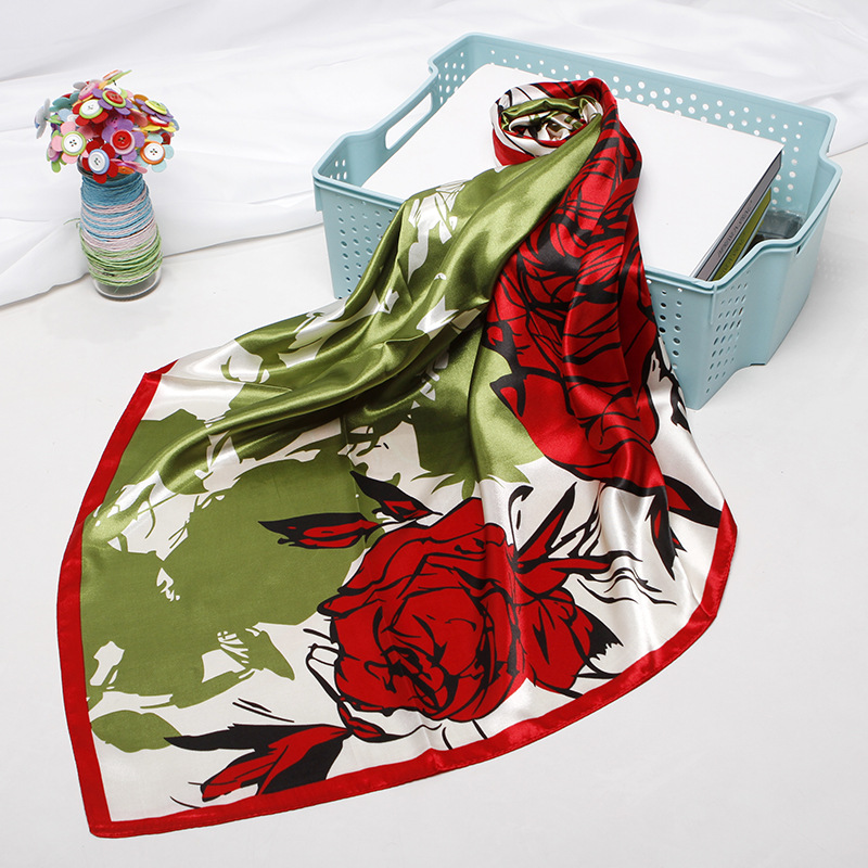 Floral Pink Red Printed Scarf For Women 90cm Large Square Scarf European And American Headscarf_voghion.com