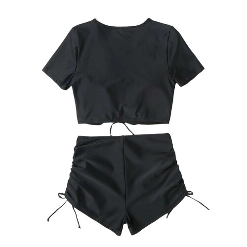New Cross-border Bikini Set with Separate Pure Color Sexy Drawstring Design, Manufacturer Wholesale Amazon Swimwear for Women