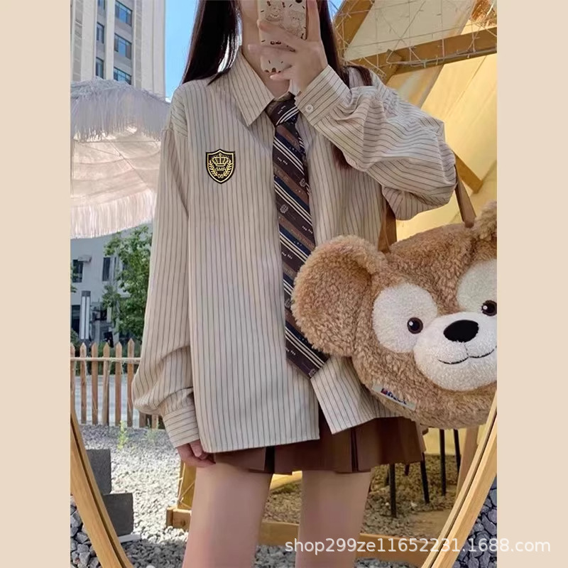 学院风jk制服套装条纹衬衫女春秋2025新款长袖衬衣设计感小众上衣|undefined