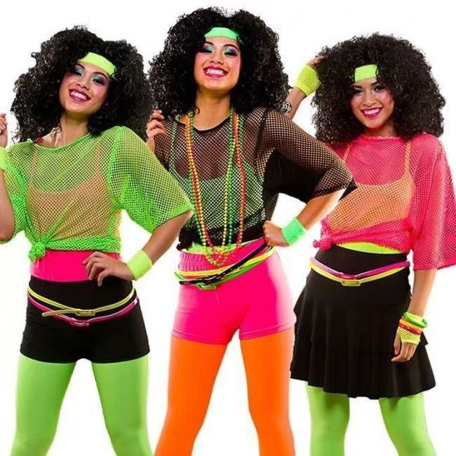 Cross-Border Hot Selling Mesh T-Shirt Party Dance Ladies Disco Era Clothing Dopamine Colorful Fashion Matchinging Cross-Border Hot Selling Mesh T-Shirt Party Dance Ladies Disco Era Clothing Dopamine Colorful Fashion Matchinging