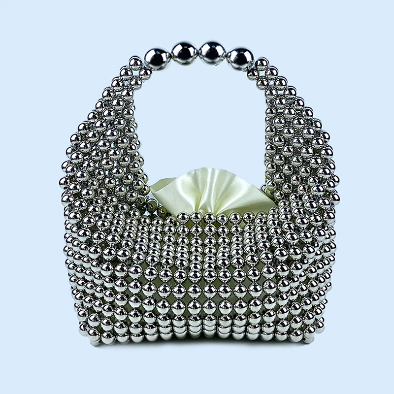 412g Weight Polyester Lining Material Beading Fashion Element String Closure Type Top Handle Strap Type Bucket Bag Bags Type Daily, Street, Shopping Occasion Plastic Material New Year Festival Solid Color Pattern All Seasons Season Women's Gender Elegant, Streetwear Style Pillow Shape Shape Small Size Women's Small Plastic Solid Color Elegant Streetwear Beading Pillow Shape String Bucket Bag 19