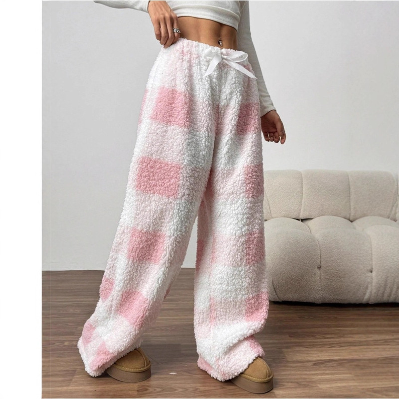 2025 Amazon Autumn and Winter Cross-Border Women's Lace-Up Fluffy Plaid Print Casual Wide-Leg Pants Can Be Labeled for Dropshipping 2025 Amazon Autumn and Winter Cross-Border Women's Lace-Up Fluffy Plaid Print Casual Wide-Leg Pants Can Be Labeled for Dropshipping