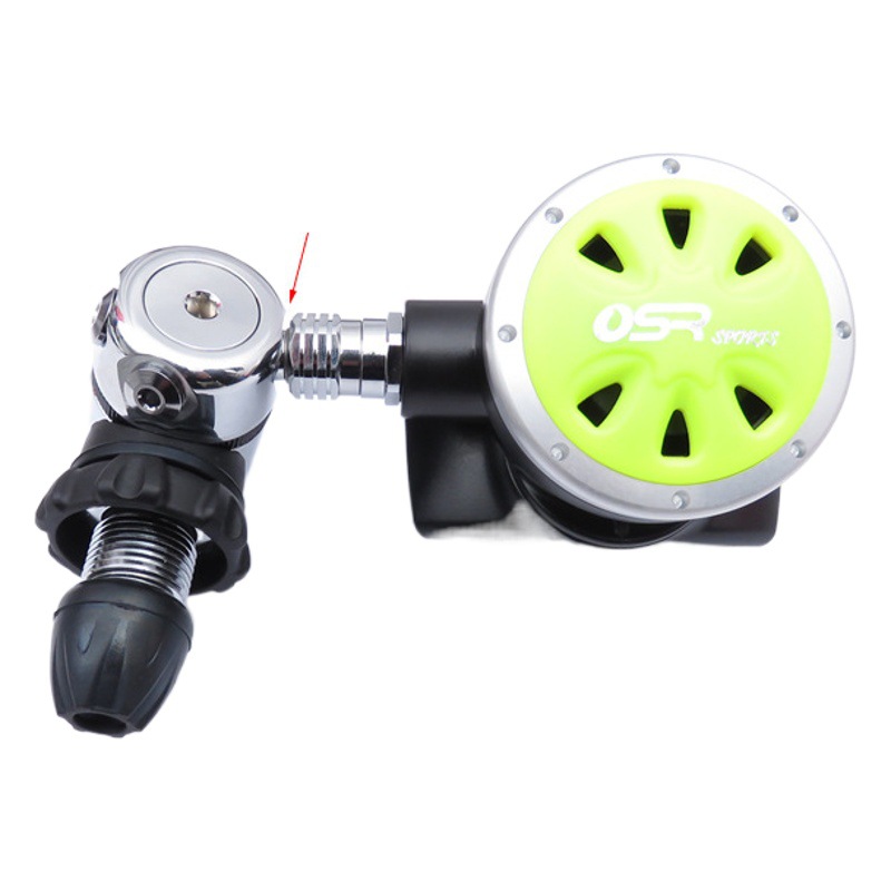 Cabeza de buceo de primera clase de baja presión 3/8-24 a cabeza de segunda clase de presión media 9/16-18 conector de cobre cromado