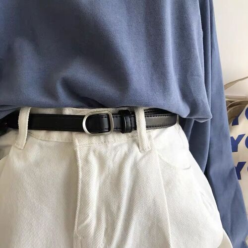 South Korea's Dongdaemun  new Korean style black small belt without holes for female students buckle belt is soft and does not need to be punched